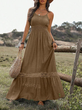 Vestido Longo De Alça Com Detalhe Rendado Boho