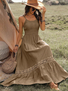 Vestido Longo De Alça Com Detalhe Rendado Boho