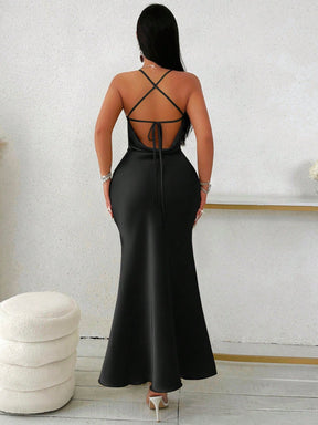 Vestido Longo De Cetim Com Decote Draped
