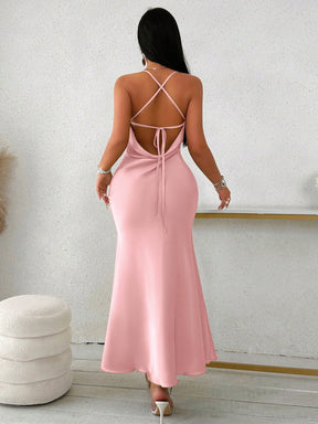 Vestido Longo De Cetim Com Decote Draped