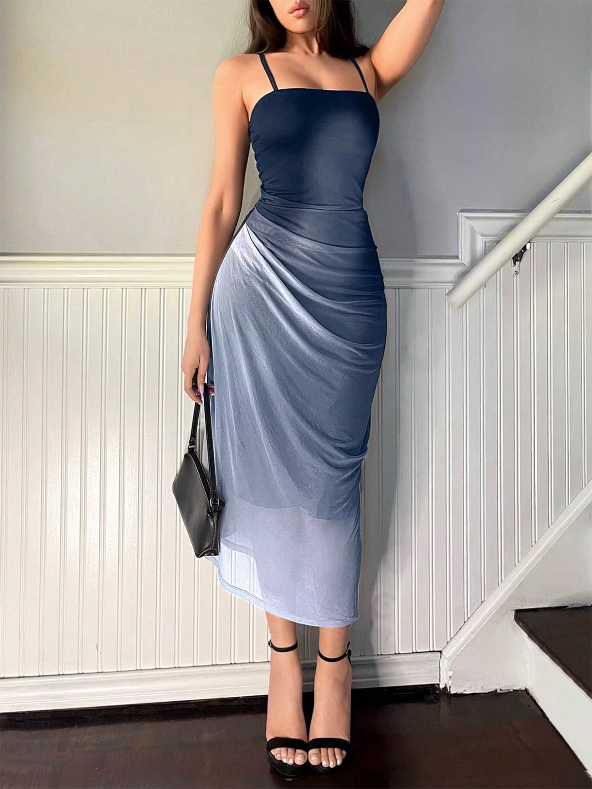 Vestido Midi Slip Dress Justo Draped Lateral Elegante