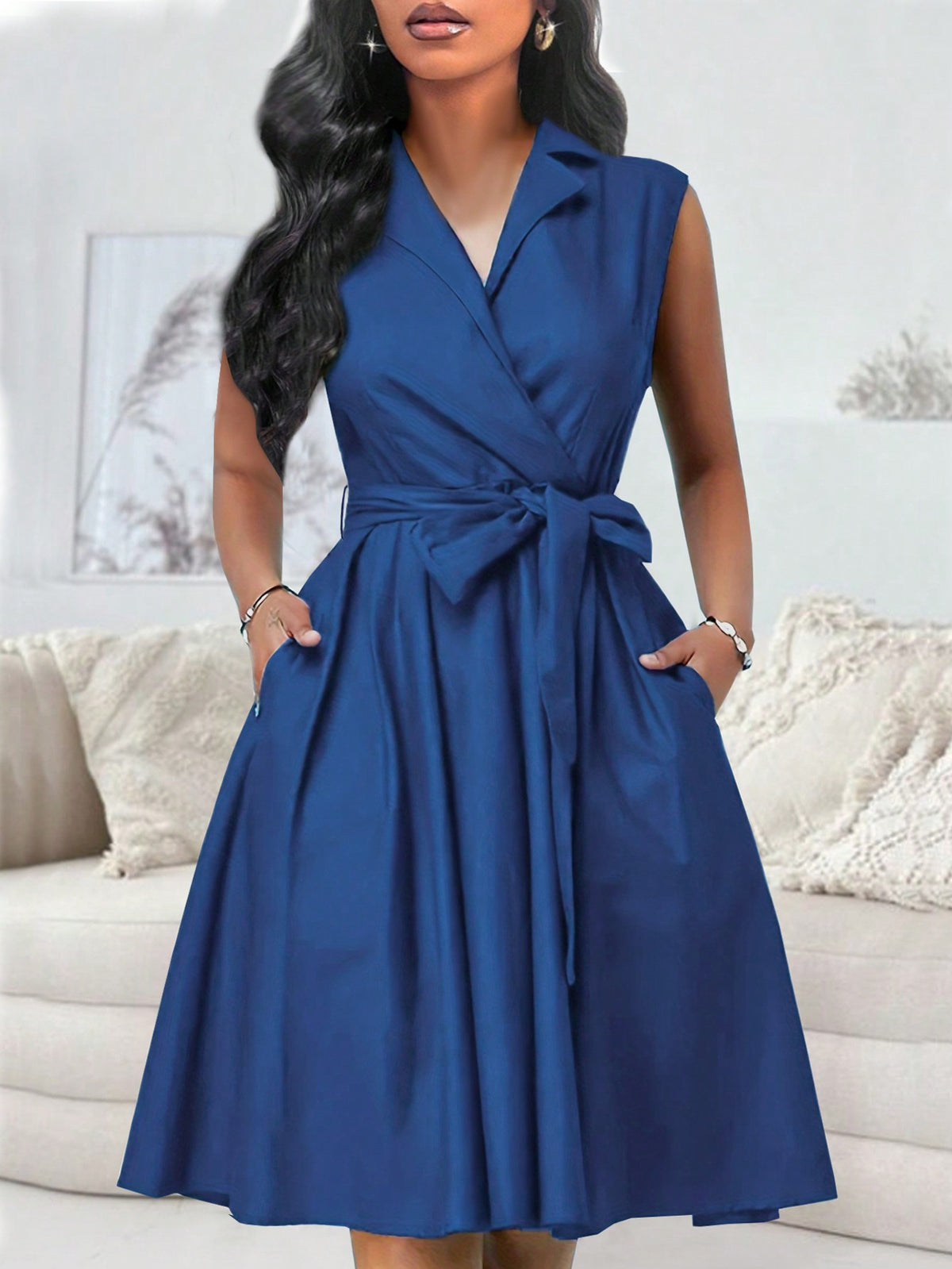 Vestido Midi Chemise Social Com Gola Lapela