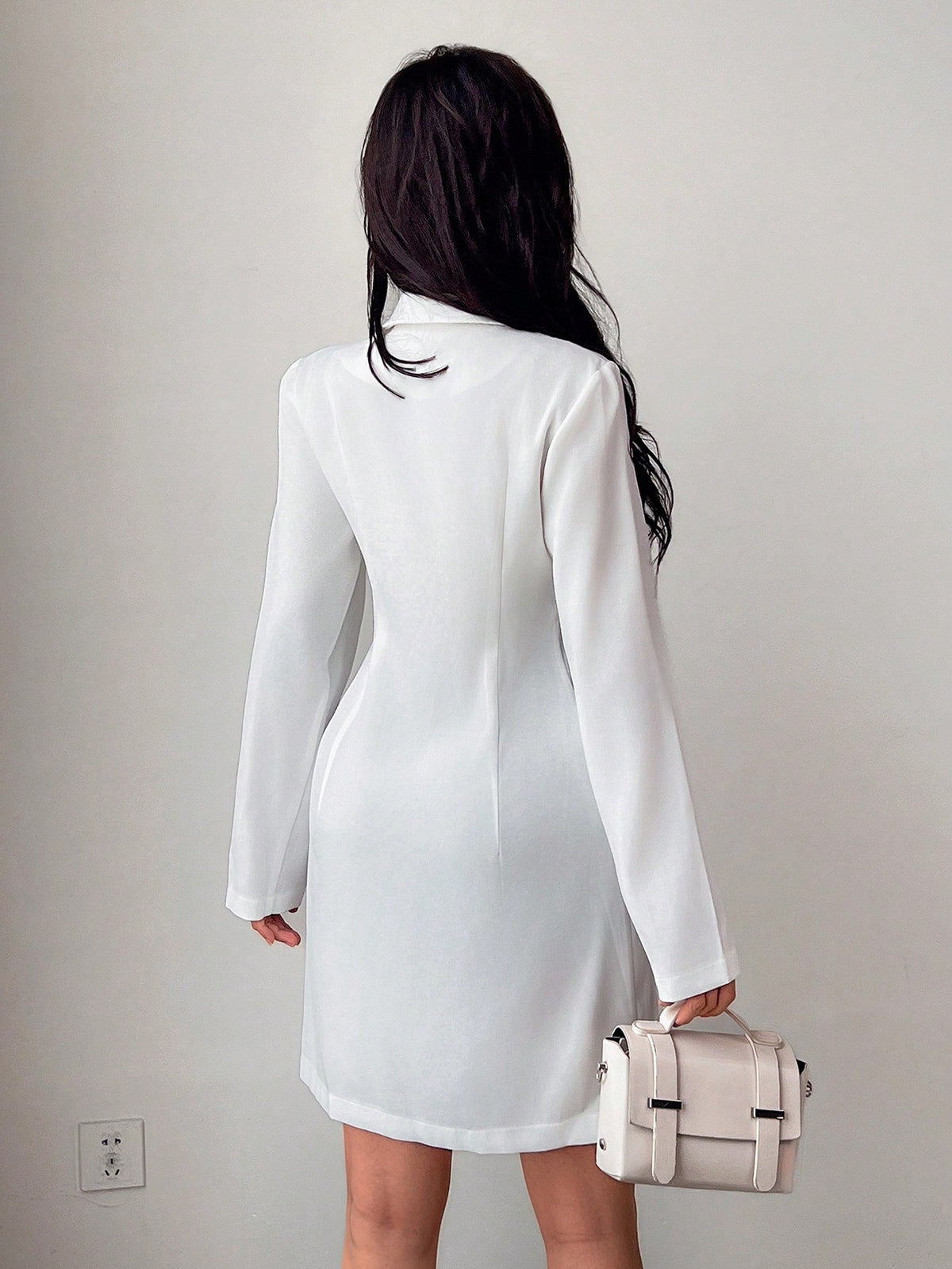 Vestido Blazer Curto Alfaiataria Manga Longa Com Botões