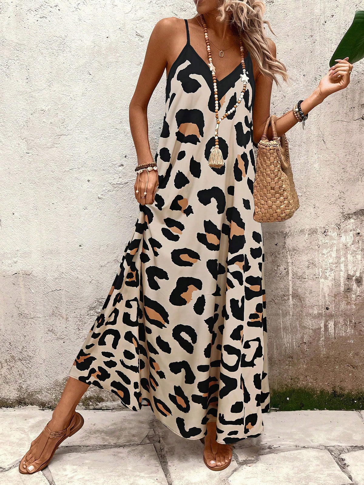 Vestido Longo Estampado Soltinho Com Alças Finas