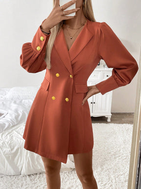 Vestido Blazer Curto Elegante Com Manga Bufante E Botões