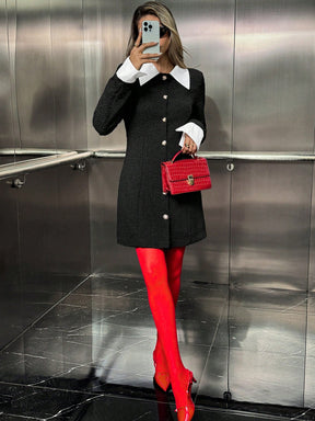 Vestido Blazer Curto Bicolor Com Gola E Punhos Contrastantes