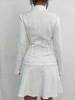 Vestido Blazer Curto Rodado Texturizado Com Botões Elegante