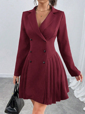Vestido Blazer Curto Alfaiataria Plissado Com Botões