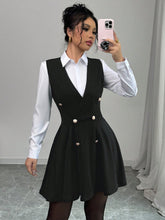 Vestido Blazer Curto Rodado Com Camisa Sobreposta Elegante