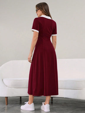 Vestido Longo Minimalista Decote V Cintura Ajustada