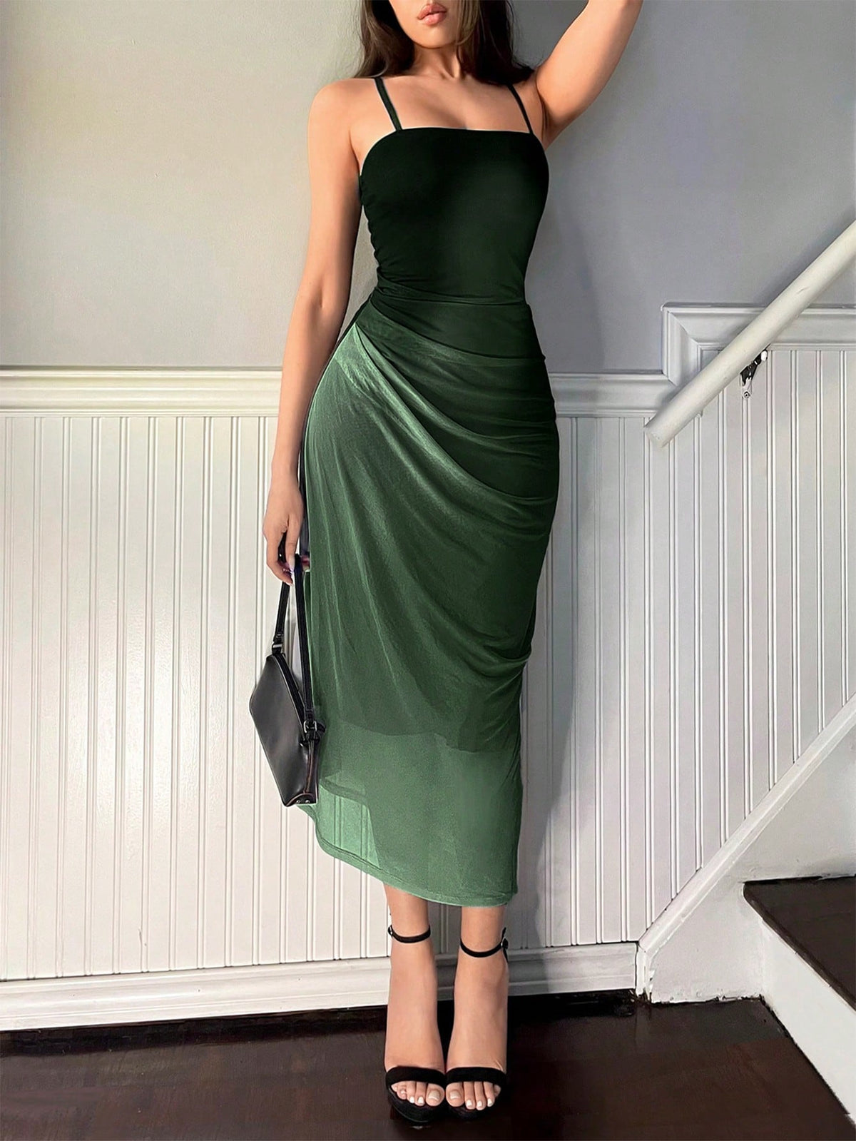 Vestido Midi Slip Dress Justo Draped Lateral Elegante