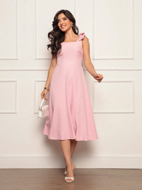 Vestido Midi Evasê Elegante Com Laço No Ombro
