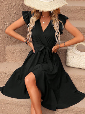Vestido Midi Envelope Com Amarração Na Cintura
