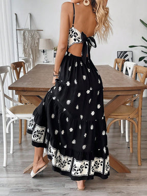 Vestido Longo De Alças Com Estampa Floral E Laço Nas Costas