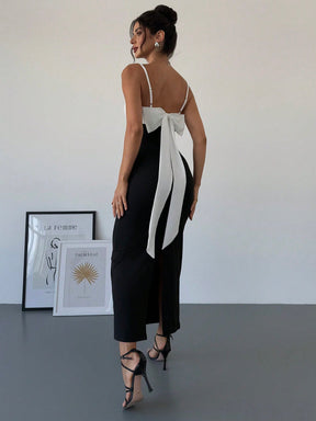 Vestido Midi Com Alças Finas E Laço Elegante Nas Costas