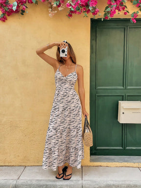 Vestido Longo De Alças Com Estampa Floral E Laço Nas Costas