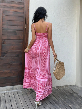 Vestido Midi Estampado Étnico com Alças Finas Ajustáveis