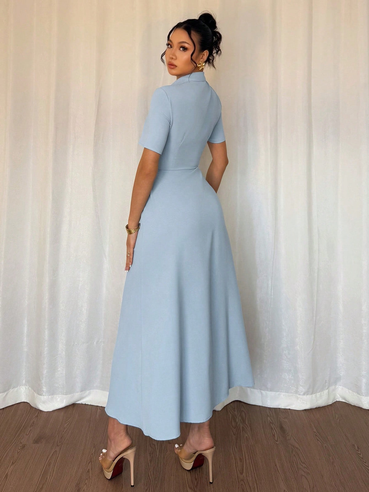 Vestido Longo Evasê Elegante Decote Transpassado