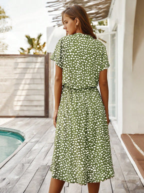 Vestido Midi Chemise Feminino Com Manga Curta