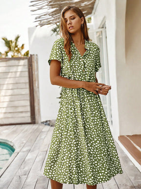 Vestido Midi Chemise Feminino Com Manga Curta