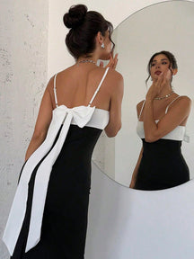 Vestido Midi Com Alças Finas E Laço Elegante Nas Costas