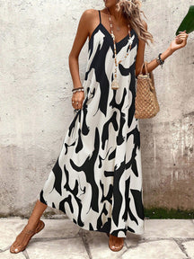 Vestido Longo Estampado Soltinho Com Alças Finas