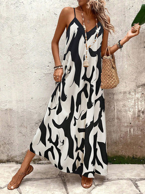 Vestido Longo Estampado Soltinho Com Alças Finas