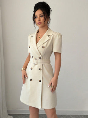 Vestido Blazer Curto Alfaiataria Com Cinto E Botões