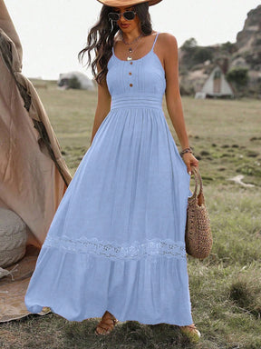 Vestido Longo De Alça Com Detalhe Rendado Boho