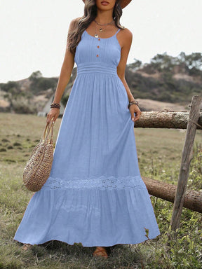 Vestido Longo De Alça Com Detalhe Rendado Boho