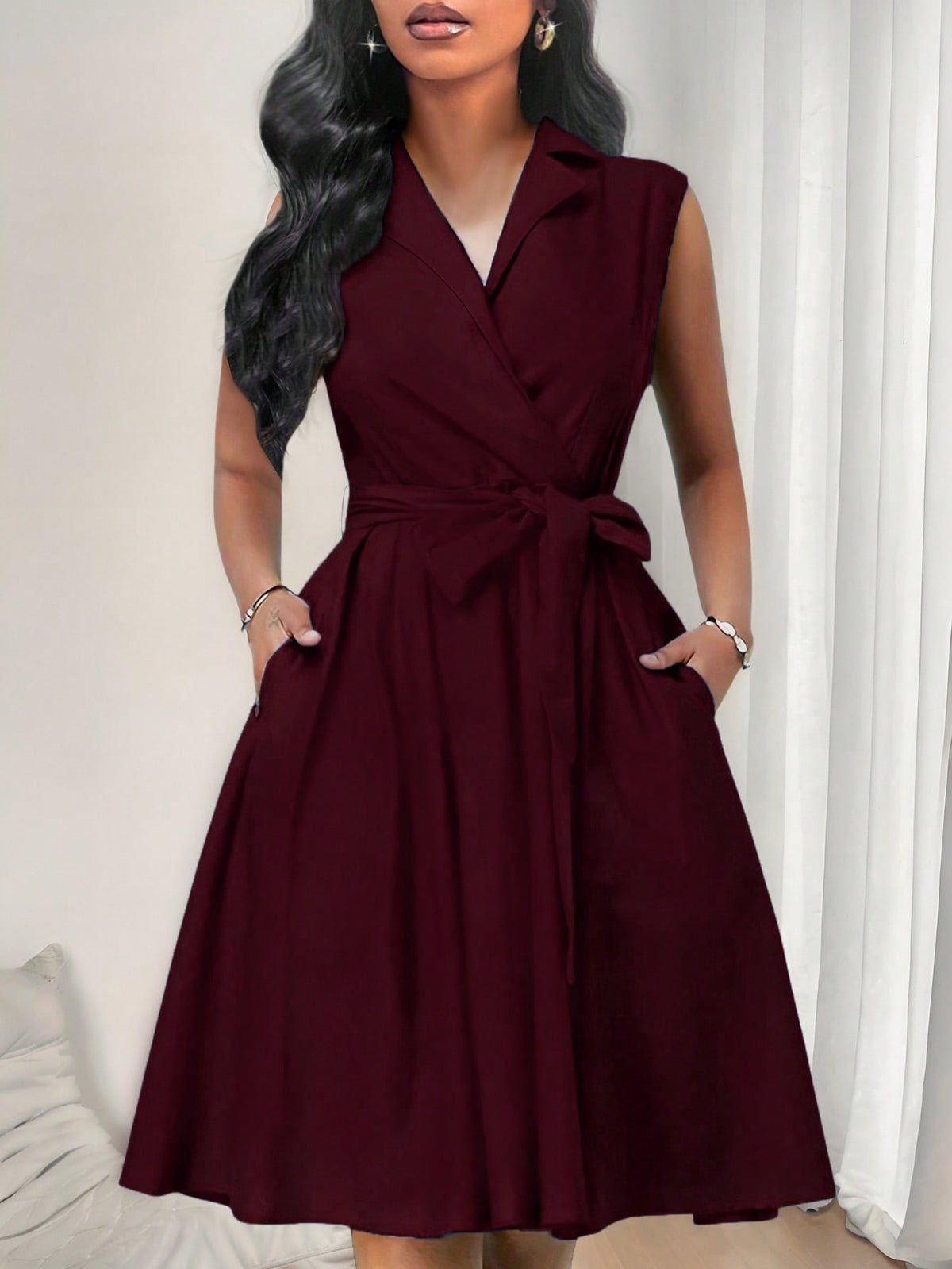 Vestido Midi Chemise Social Com Gola Lapela