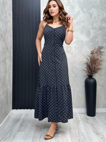 Vestido Midi De Alças Estampado Com Botões E Fenda
