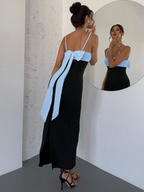 Vestido Midi Com Alças Finas E Laço Elegante Nas Costas