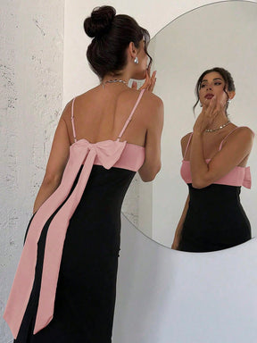 Vestido Midi Com Alças Finas E Laço Elegante Nas Costas