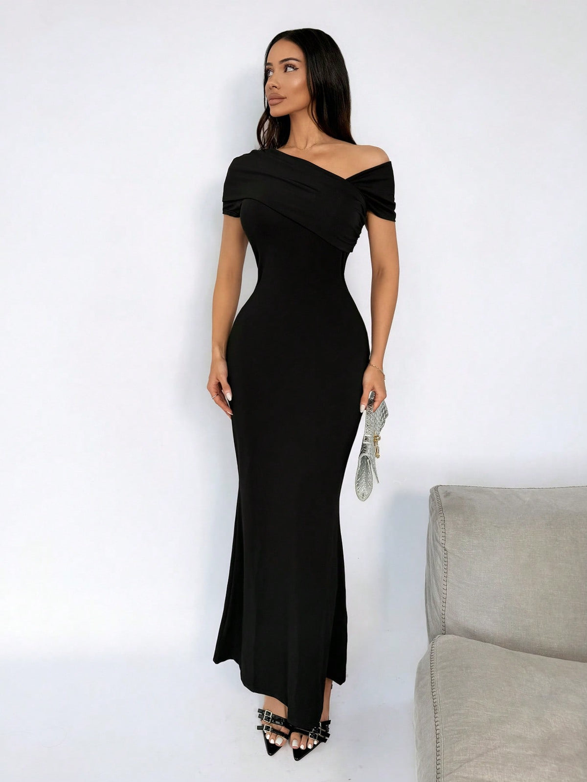 Vestido Longo Ombro A Ombro Justo Elegante Sofisticado