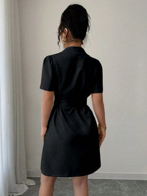 Vestido Blazer Curto Alfaiataria Com Cinto E Botões