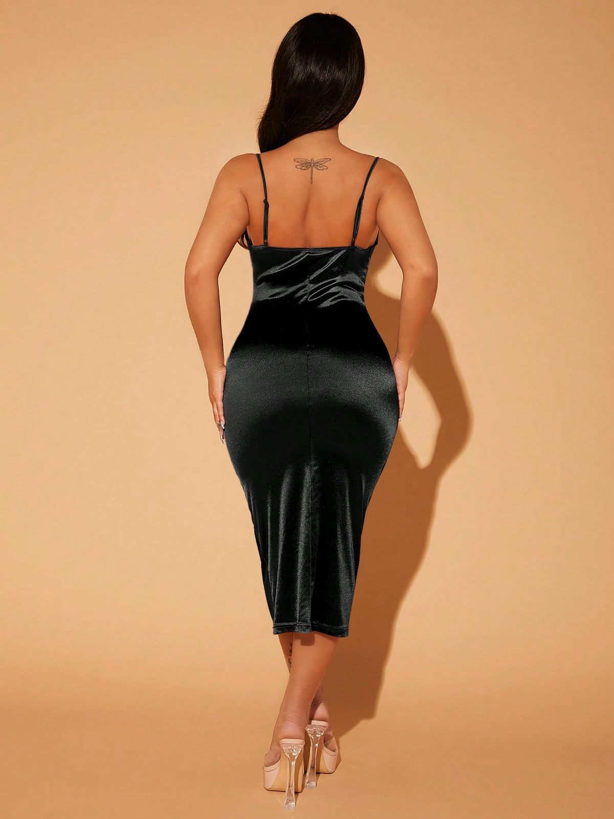 Vestido Midi Slip Dress Justo Em Cetim Brilhante