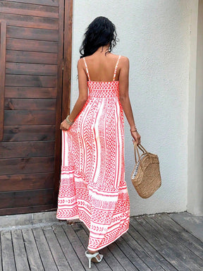 Vestido Midi Estampado Étnico com Alças Finas Ajustáveis