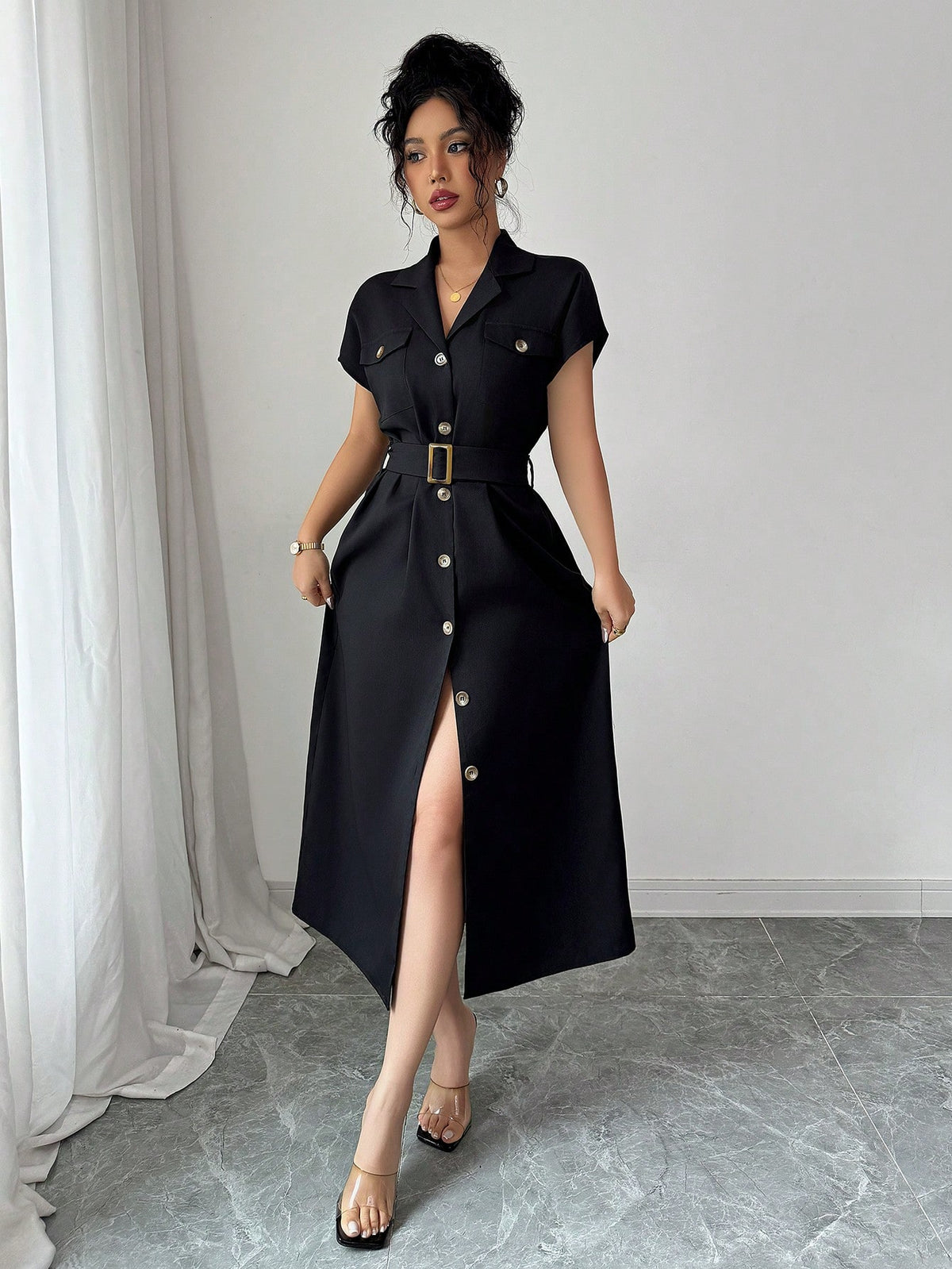 Vestido Midi Chemise Estilo Social Sofisticado