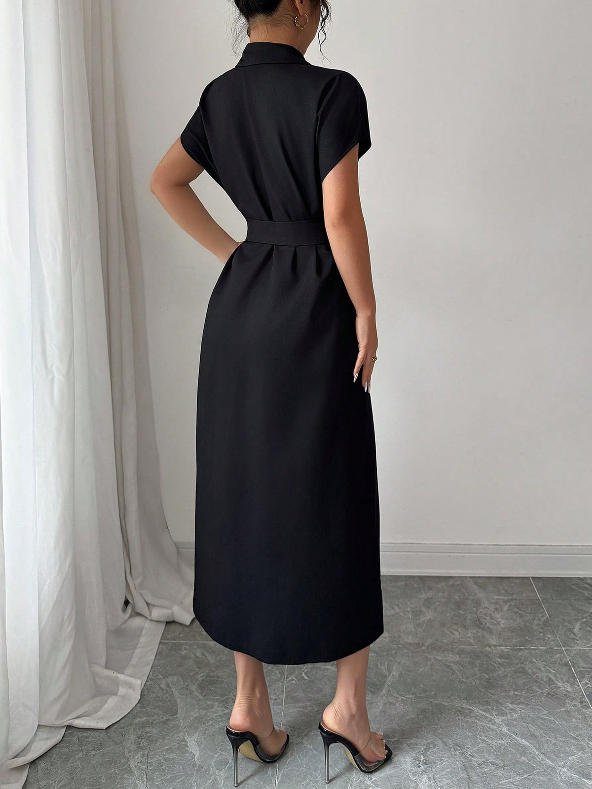 Vestido Midi Chemise Estilo Social Sofisticado