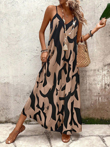 Vestido Longo Estampado Soltinho Com Alças Finas