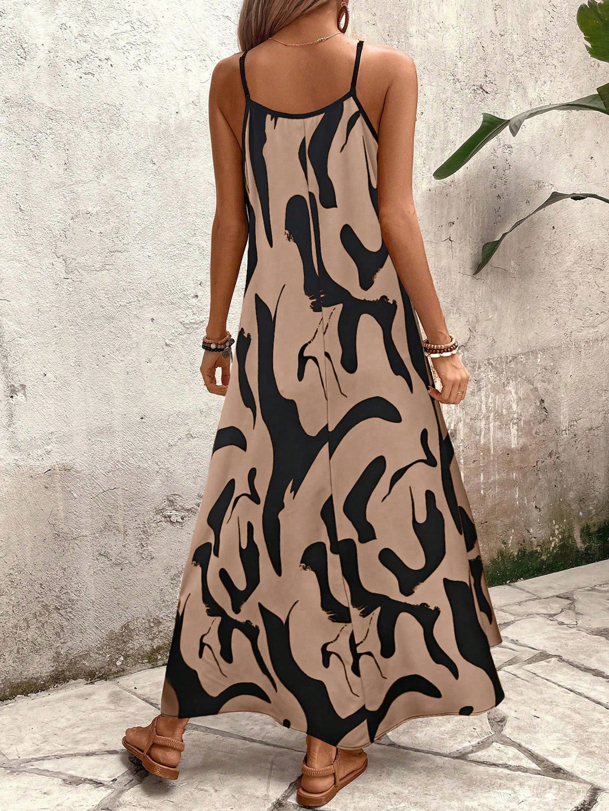 Vestido Longo Estampado Soltinho Com Alças Finas