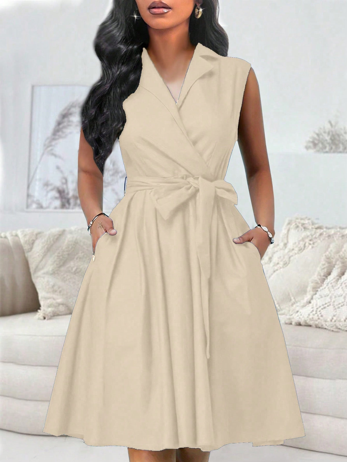 Vestido Midi Chemise Social Com Gola Lapela