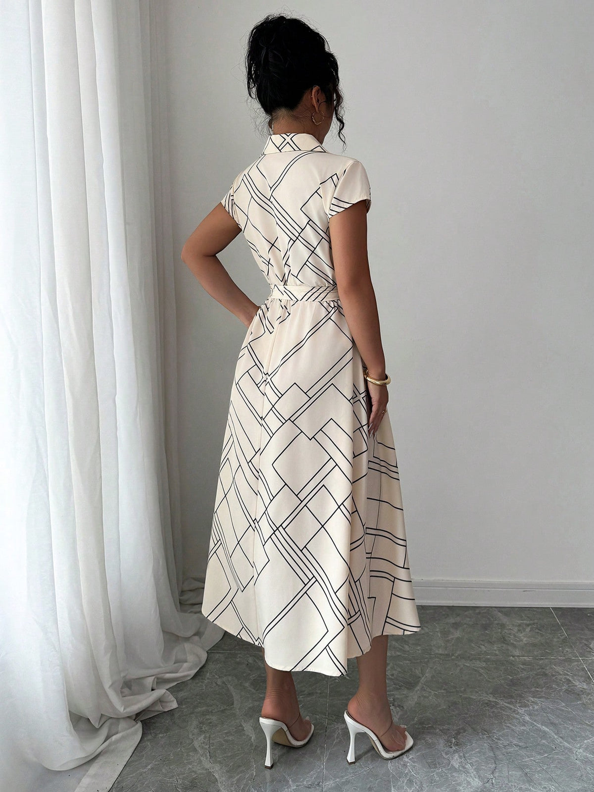 Vestido Midi Chemise Estampado Com Cinto Ajustável