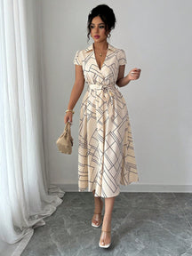 Vestido Midi Chemise Estampado Com Cinto Ajustável