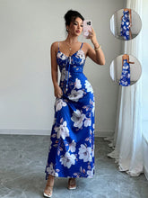 Vestido Longo De Alças Ajustáveis Estampado Floral Elegante