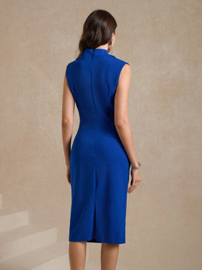 Vestido Midi Justo Elegante Com Decote Drapeado