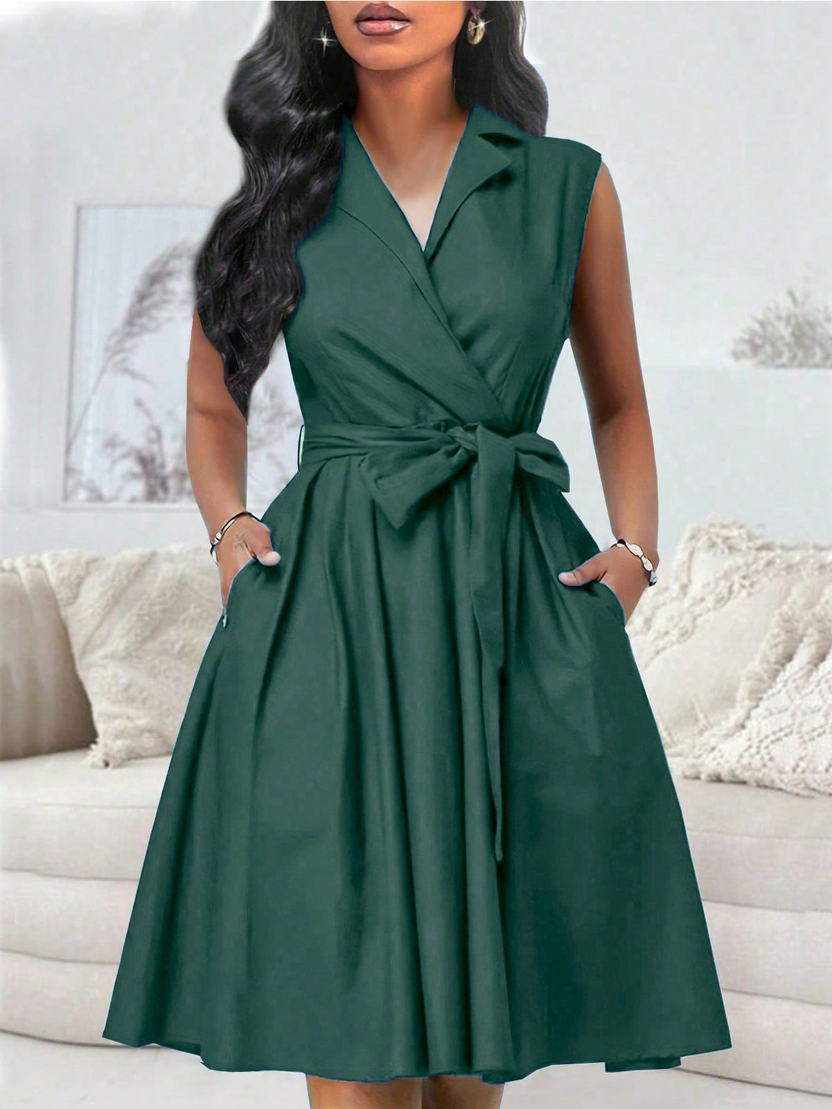Vestido Midi Chemise Social Com Gola Lapela