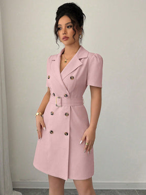 Vestido Blazer Curto Alfaiataria Com Cinto E Botões
