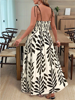 Vestido Longo Estampado com Alças Ajustáveis e Cintura Marcada